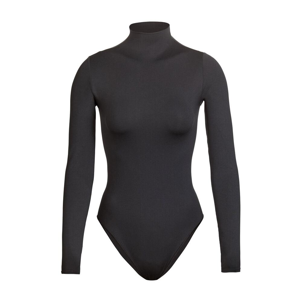 SKIMS Long Sleeve Mock Neck Bodysuit - S/M - Onyx